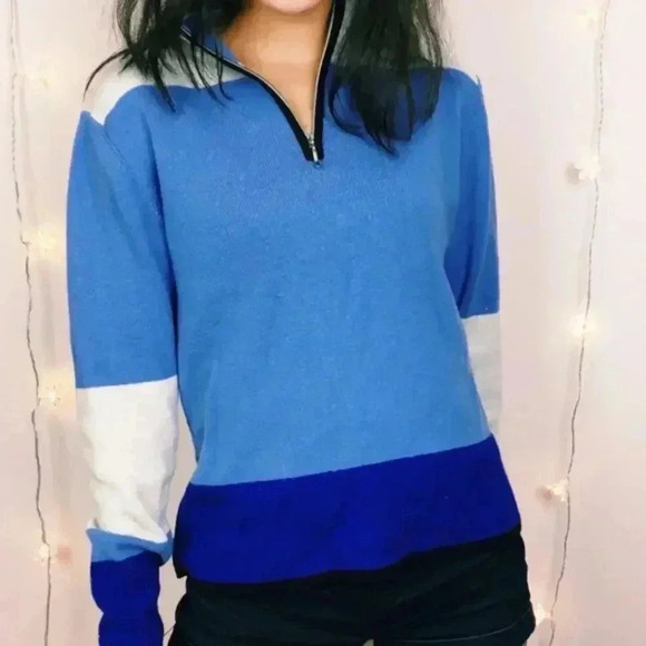 Retro Blue Colorblocked Quarter-Zip - Picture 4 of 8